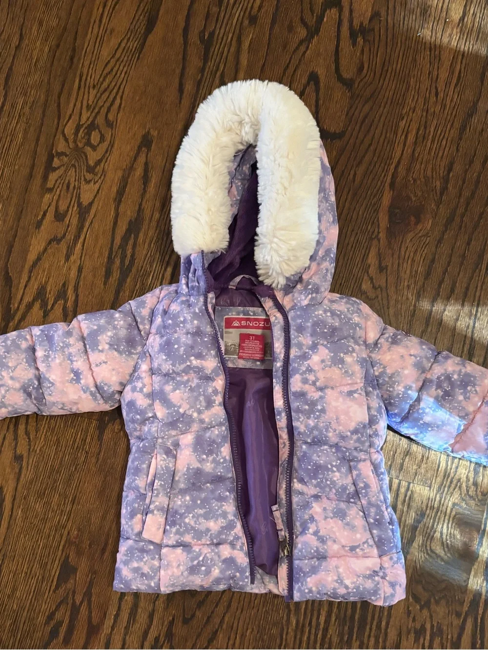 Snozu Girls' Lavender & Light Pink Faux-Fur Hooded Puffer Jacket
